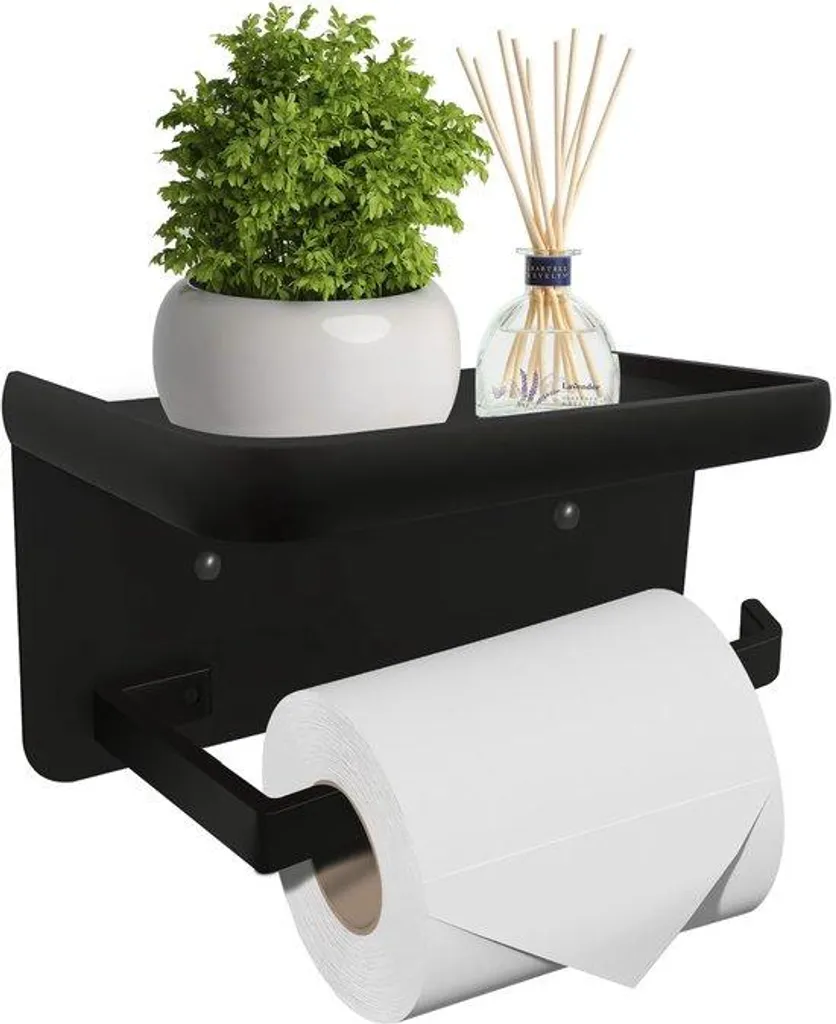 Support mural sans perçage pour trousse de toilette en acier noir mat