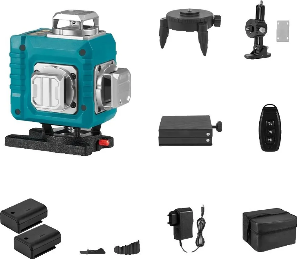 Niveau laser rotatif 4D vert 16 lignes automatique portée 30m 2 batteries