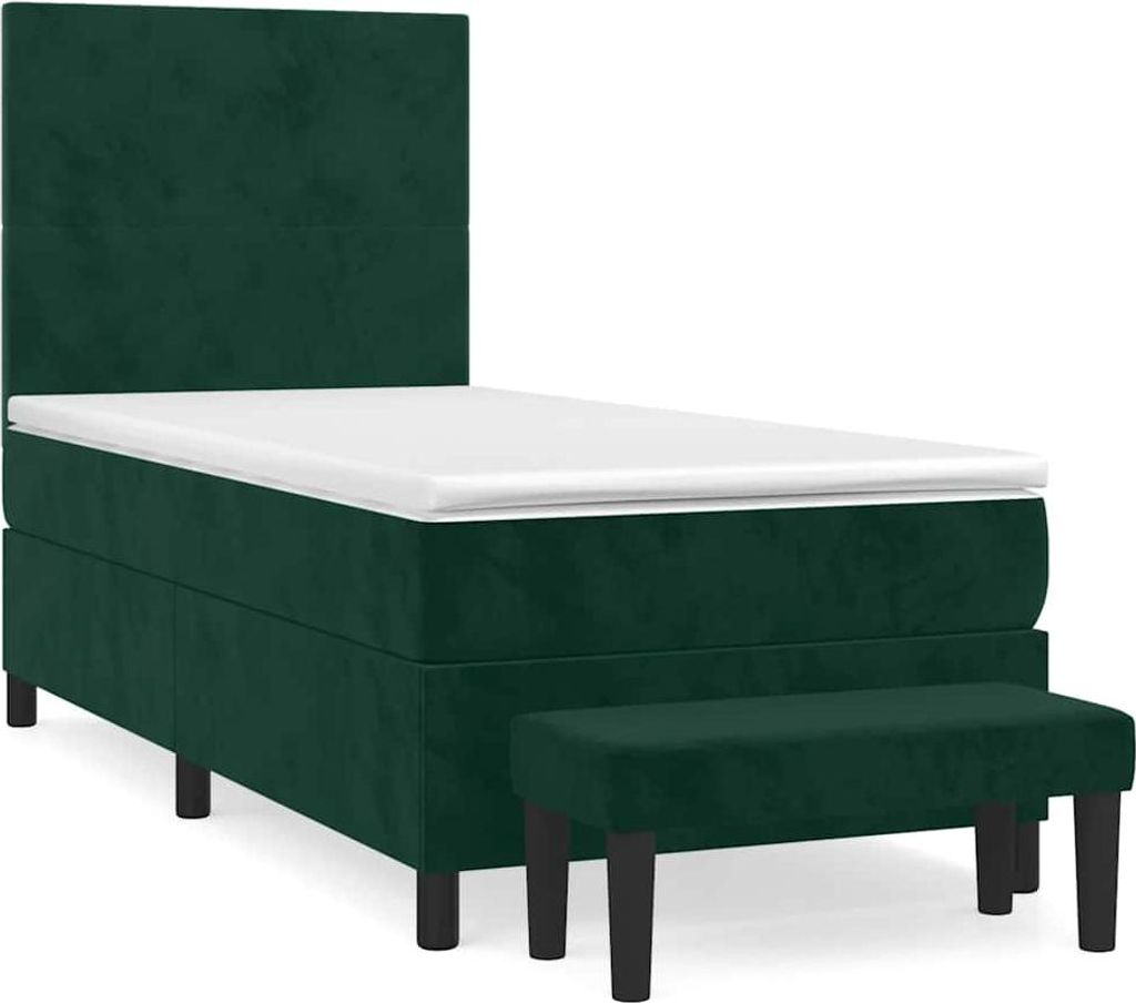 vidaXL Boxspringbett mit Matratze Dunkelgrün 100x200 cm Samt