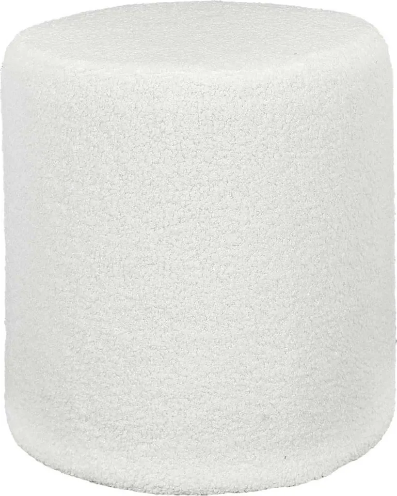 Pouf bouclé blanc 35 cm anti-encombrement - Siège d'appoint gain de place