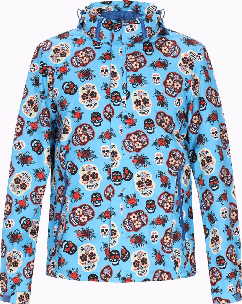 Leichte Herren Kapuzenjacke in Blau mit auffälligem kunstvollem Muster, Größe L