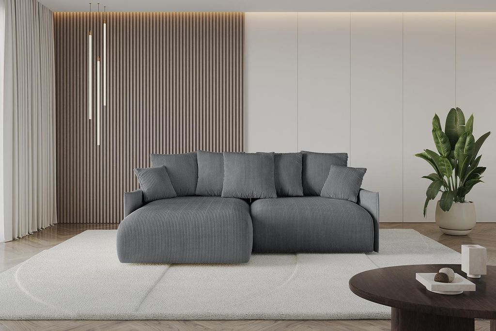 ALTDECOR Ecksofa mit Schlaffunktion und Bettkasten ONESK-L-v1 216x177x72 cm Dunkelgrau - Corner Sofa Eckcouch Couch L-Form angeordnet Schlafcouch A...
