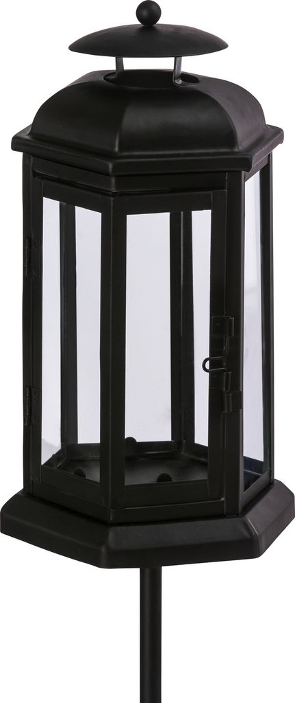 Dehner Grablaterne mit Stab, 46 x 13.8 x 12 cm, Eisen/Glas, schwarz