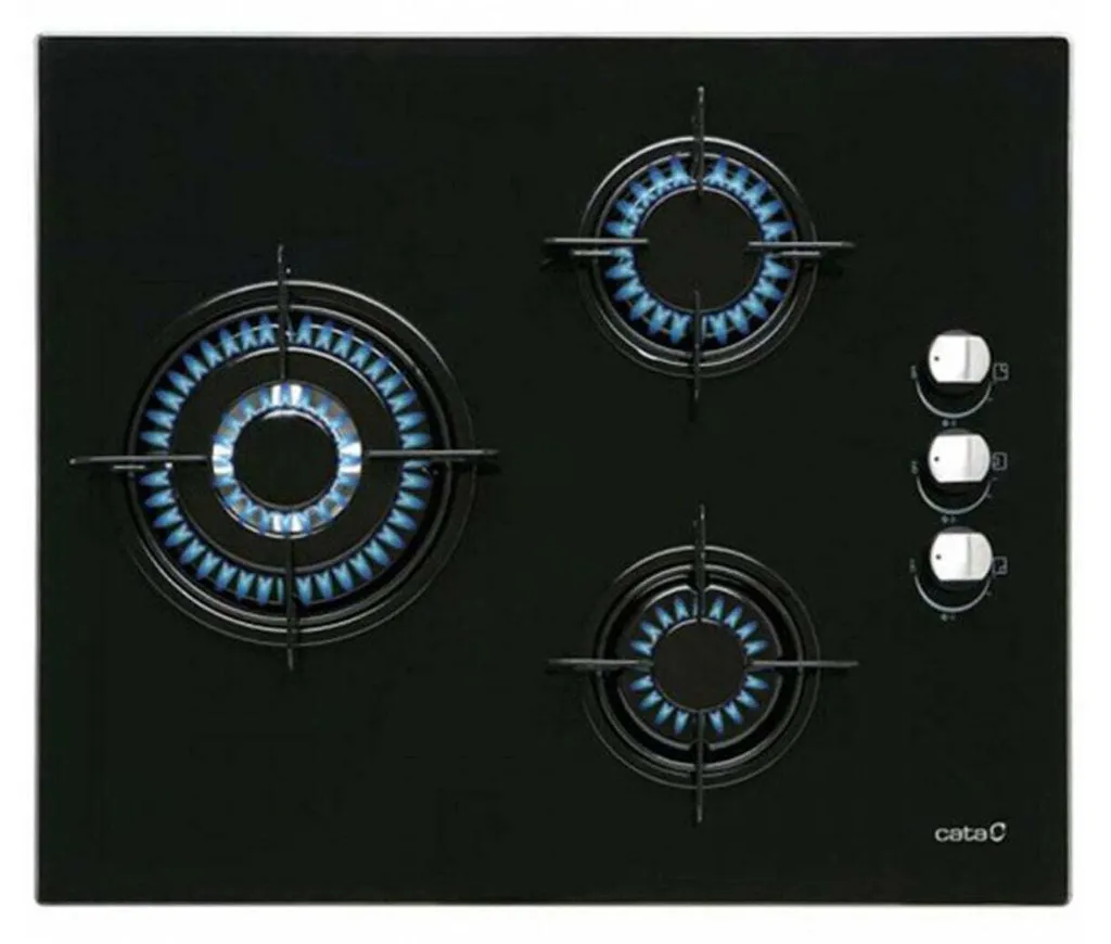 Cuisinière à Gaz 60cm Cata Noire Idéale pour Cuisine Familiale 3 Feux