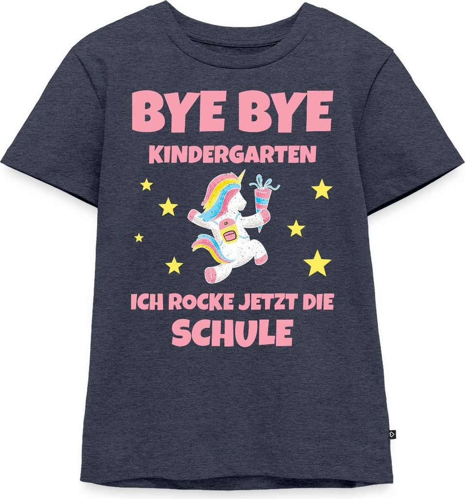Spreadshirt Bye Bye Kita Ich rocke jetzt die Schule Einhorn Kinder Premium T-Shirt, 134/140 (8 Jahre), Jeansblau