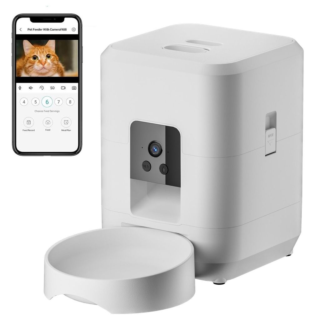 Zimilo Automatischer Katzenfutterautomat mit App-Steuerung, Doppelstromversorgung, Programmierbar, Anti-Blockier-System, für Katzen und kleine Hunde