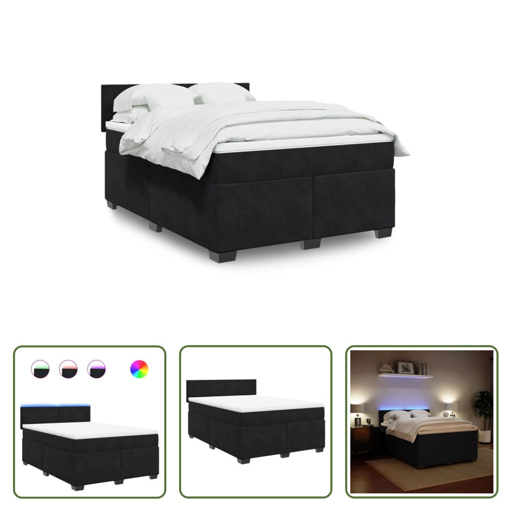 The Living Store Boxspringbett mit Matratze Schwarz 140x200 cm Samt