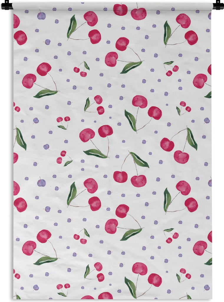 MuchoWow Wandteppich Wandbehang Kirschen - Rote Früchte - Muster 60x90 cm Tapisserie Dekoration Wandtuch - Foto-Teppich - Abwaschbar
