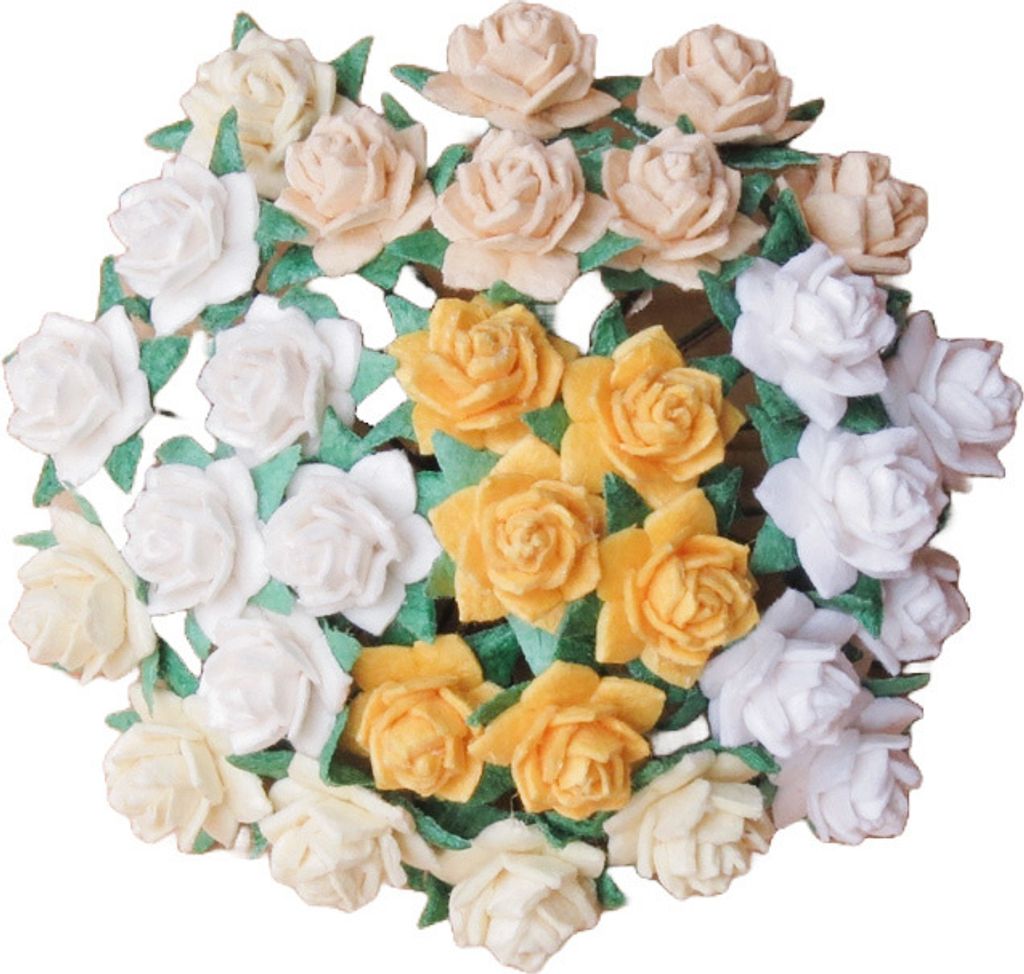 ROSEN Mulberrypapier 12 mm - MINI STAR ROSES natur mix - Dekoblümen für Basteln - 50 Stück