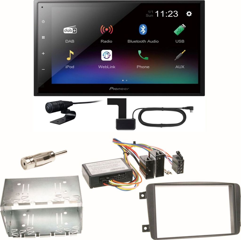 Pioneer DMH-A340DAB Digitalradio Bluetooth Einbauset für Mercedes C-Klasse W203 CLK W208 W209
