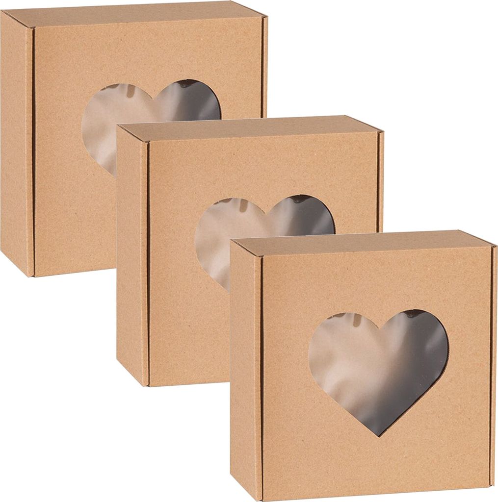 Quadratische Schachtel mit Herzfenster, Geschenksbox20x20x5cm x3