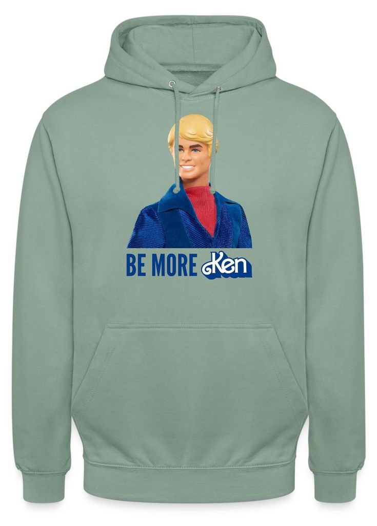 Spreadshirt Barbie Ken Design Mit Spruch Be More Ken Uni Hoodie, XXL, Graugrün