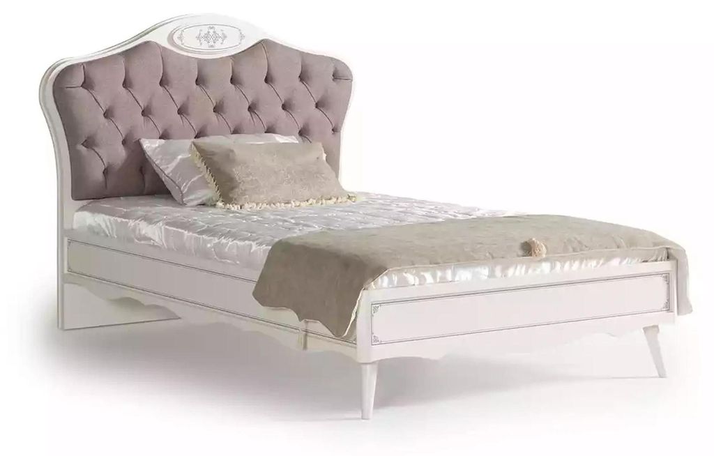 Chesterfield Jugendbett Bett 120 cm Kinderzimmer Set 5tlg Grau Stoff
