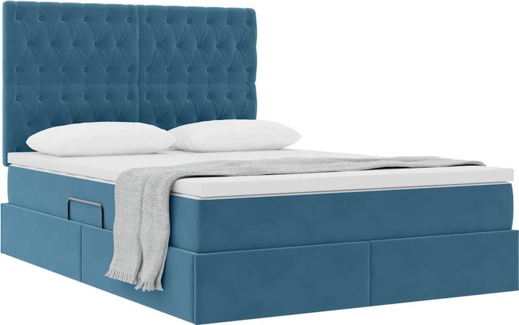 Bett mit Stauraum und LED Dunkelblau 140 x 190 cm Samt