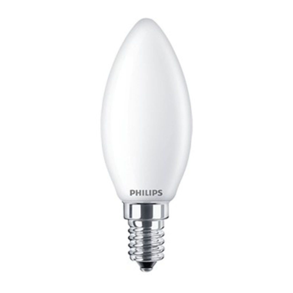A single white LED candle light bulb with a silver base, shown against a white background.
