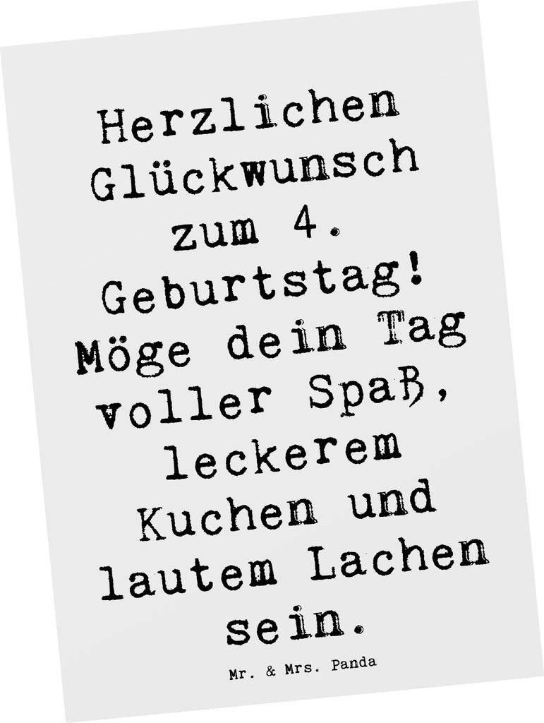 Mr. & Mrs. Panda Postkarte Spruch 4. Geburtstag - Weiß - Geschenk, leckerer Kuchen, Ansichtskarte, Motivkarte, Postkarten, Grußkarte, Spaß, Alte...