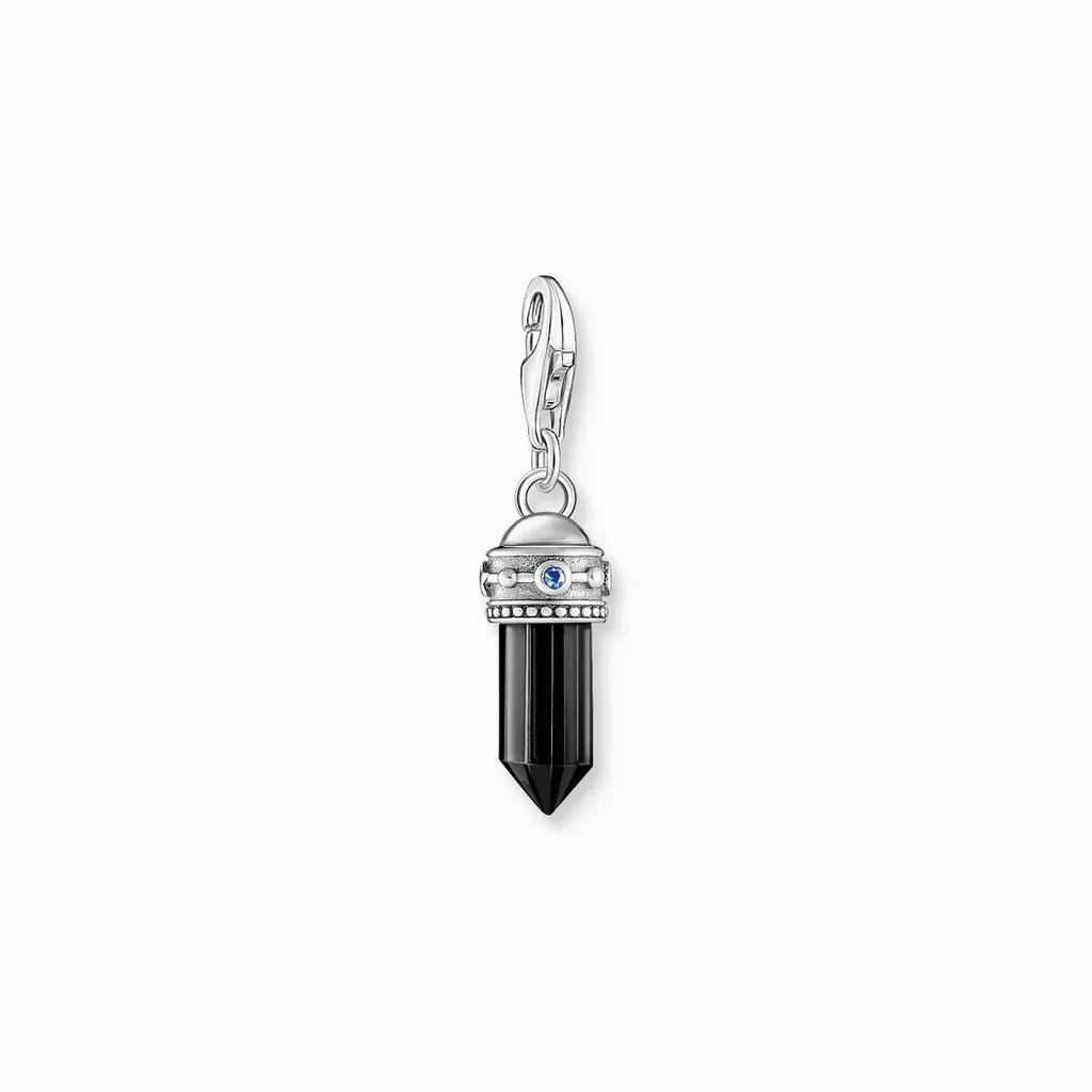 Charm hexagone onyx noir et argent vieilli de haute qualité artisanale