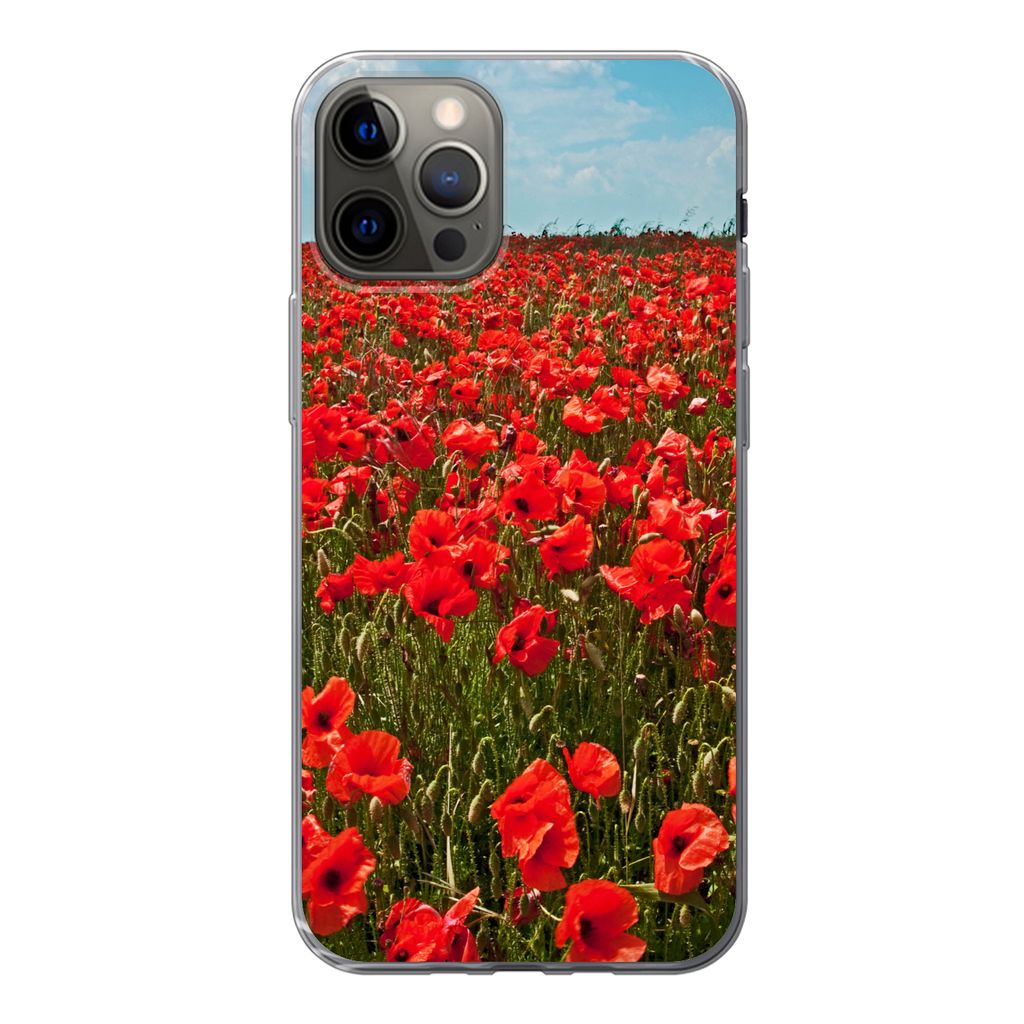 MuchoWow Handyhülle Schutzhülle Hülle für iPhone 13 Pro Eine Wiese voller Mohnblumen Silikon Softcase Handy Hülle - Handy-Tasche