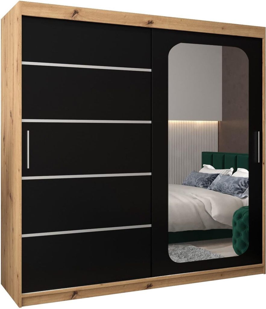 MEBLE KRYSPOL Promo 2200 Schlafzimmerschrank zwei Schiebetüren - Artisan + Mattschwarz