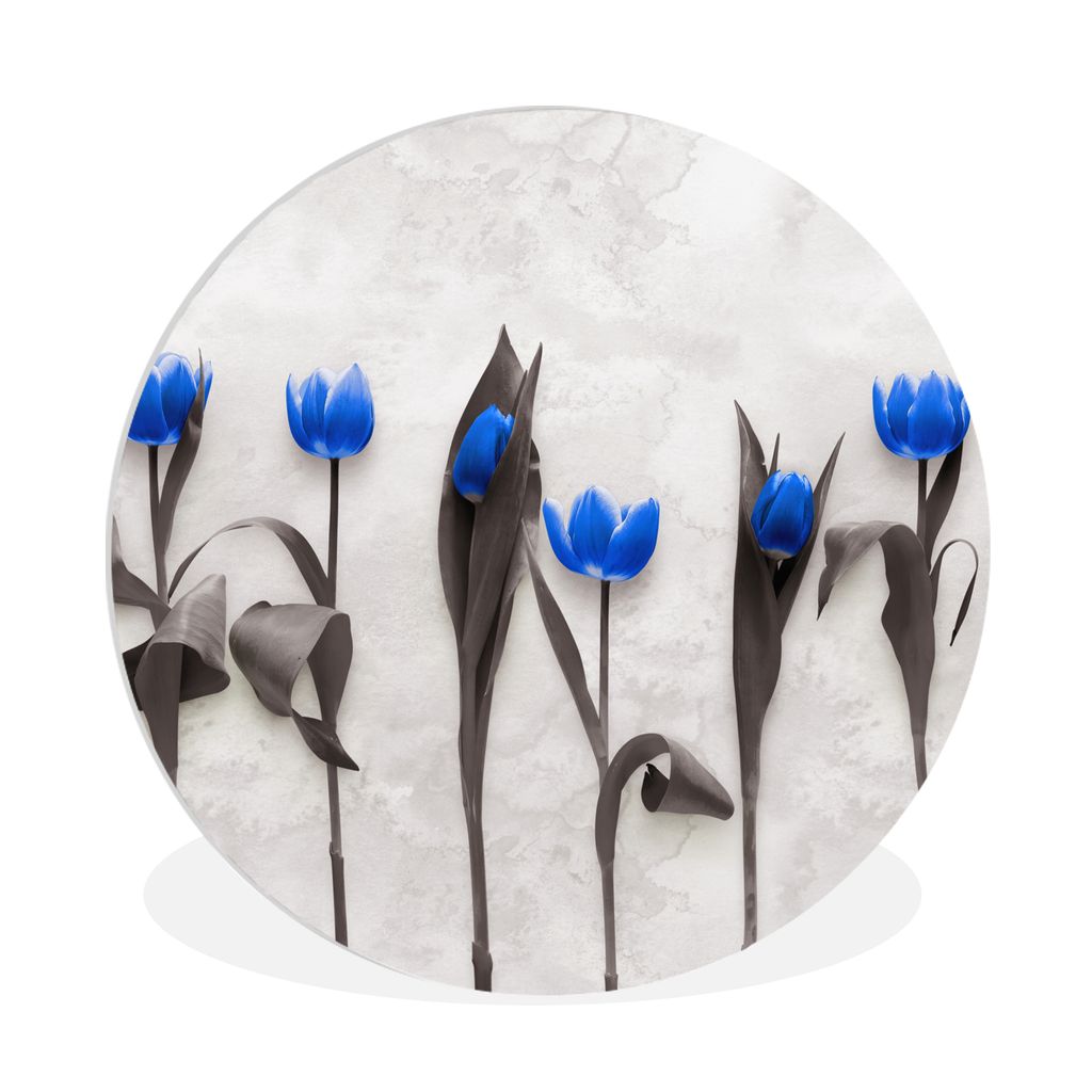 MuchoWow Rundes Wandbild - Runde Bilder Blumen - Tulpen - Blau Ø 90 cm Kreis Wanddekoration Kunststoff - Wandkreis - Wandschmuck - Wand-Kreis - ...