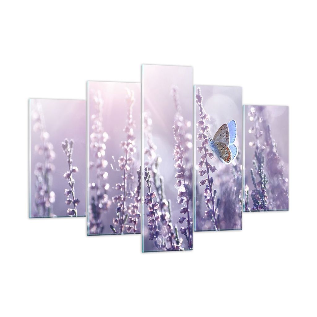 Bilder auf glas - Schmetterling Wiese Blume - 150x100cm - Glasbilder - Wandbilder - Kunstdruck - zum Aufhängen bereit - Wanddekoration aus Glas - ...