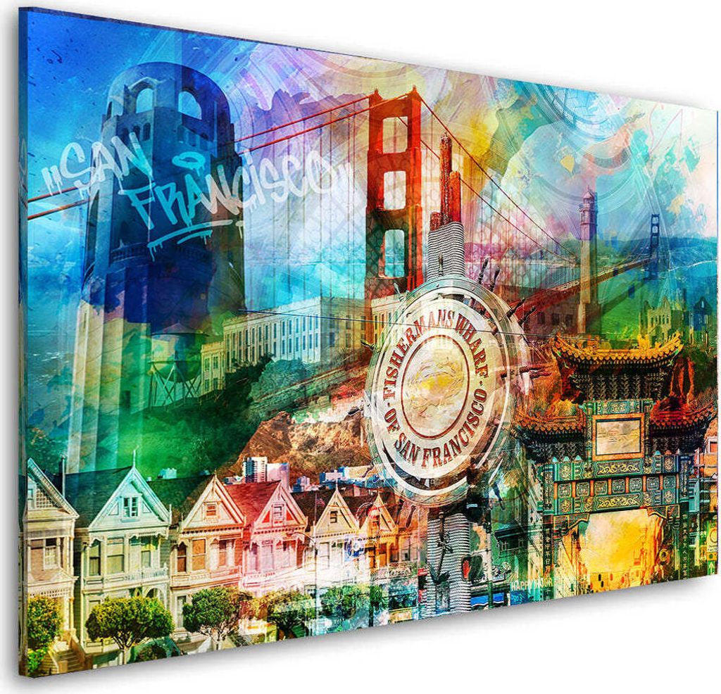 San Francisco Pop Art USA Wandbild Leinwandbild Kunstdruck XL Wanddeko: 90x60x4cm
