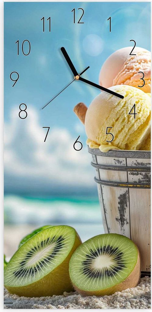 Wanduhr aus Glas mit Motiv Sommerliches Eis- 30 x 60 cm - inkl. Aufhängesystem