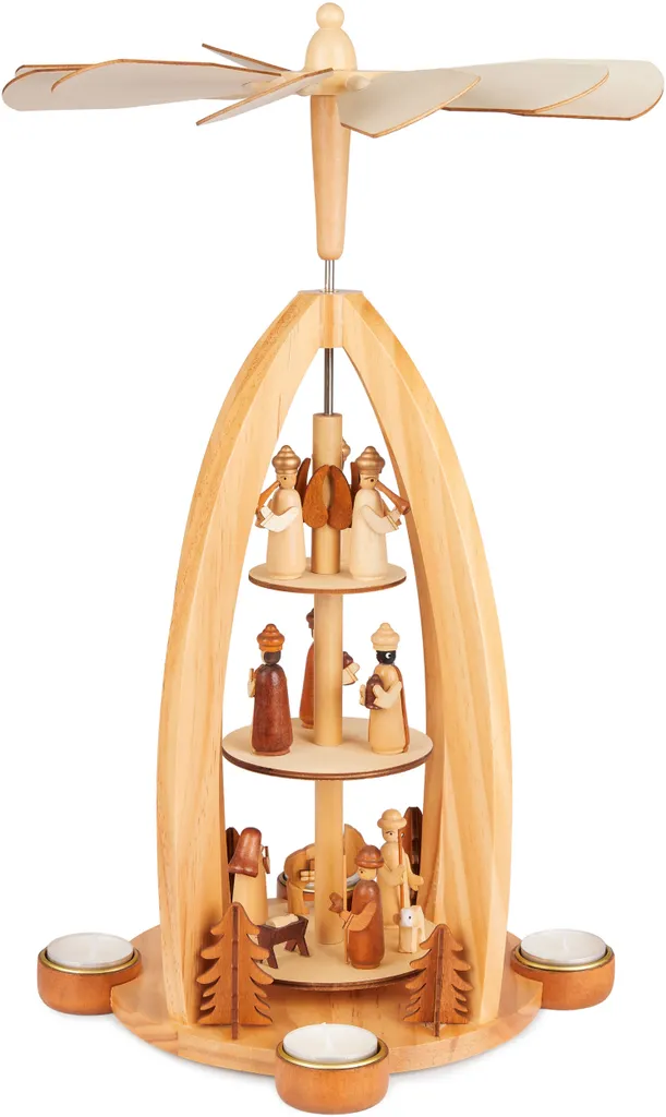 Pyramide de Noël Peinte à la Main 44 cm - Décoration Traditionnelle Bois
