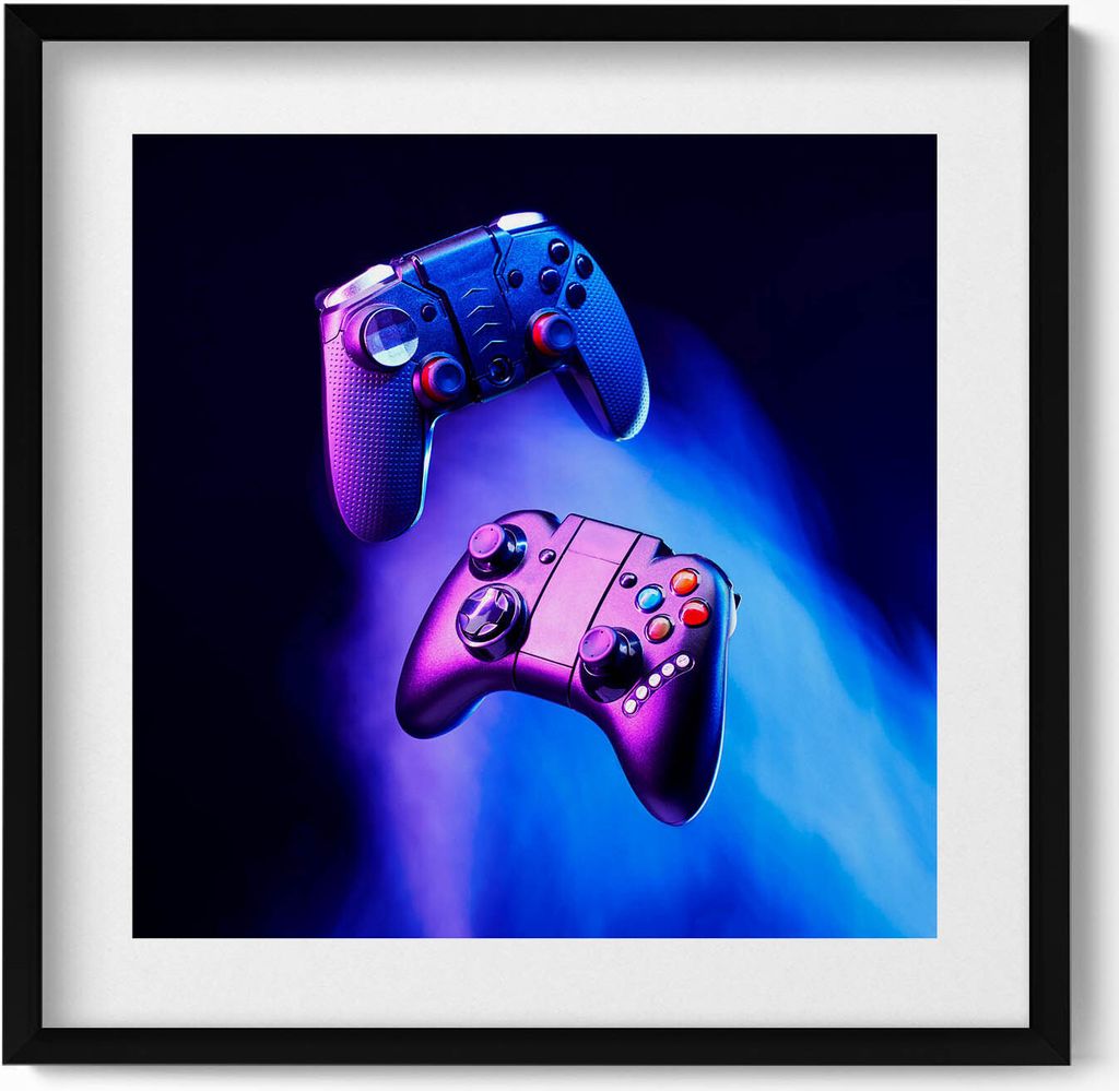 Gamer-Konsolen-Pads– Wandbild mit Rahmen – Gerahmtes Bild – Wanddekoration – 50x50 cm – Schwarz Rahmen