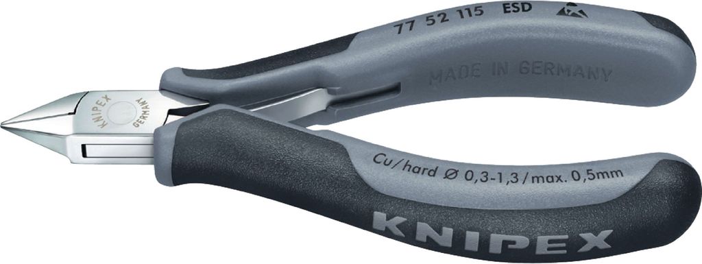 Knipex Elektronik-Seitenschneider ESD, flach ausgekehlter Kopf, kleine Facette 77 52 115 ESD