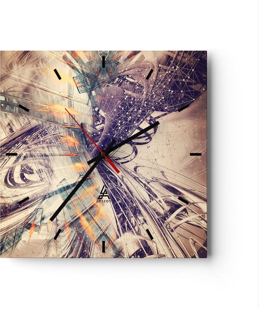 Wanduhr - Quadrat - Glasuhr - Abstraktion modern - 40x40cm - Schleichendes Uhrwerk - Lautlos - zum Aufhängen bereit - Dekoration Modern - Wanddeko...