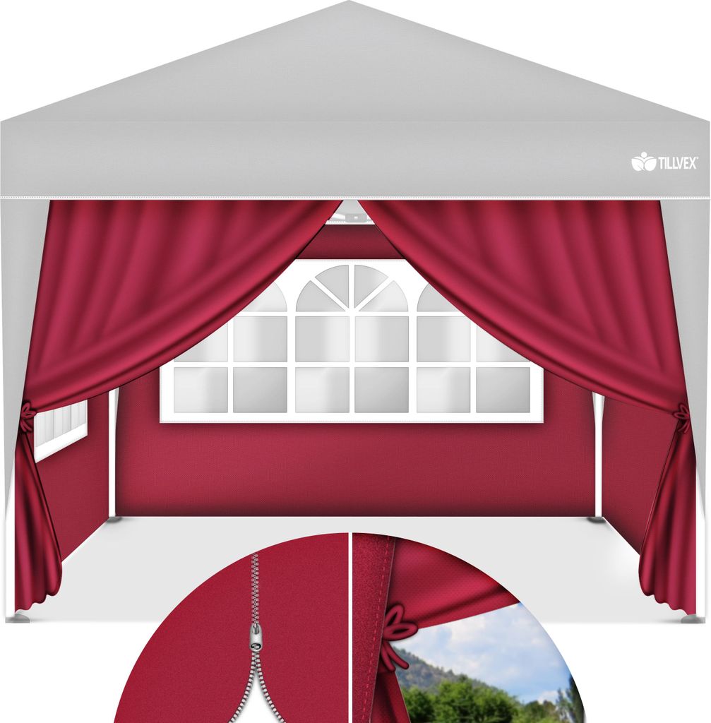 tillvex® 4X Parete laterale rossa per gazebo 3x3m e 3x6m | Immagine del prodotto 