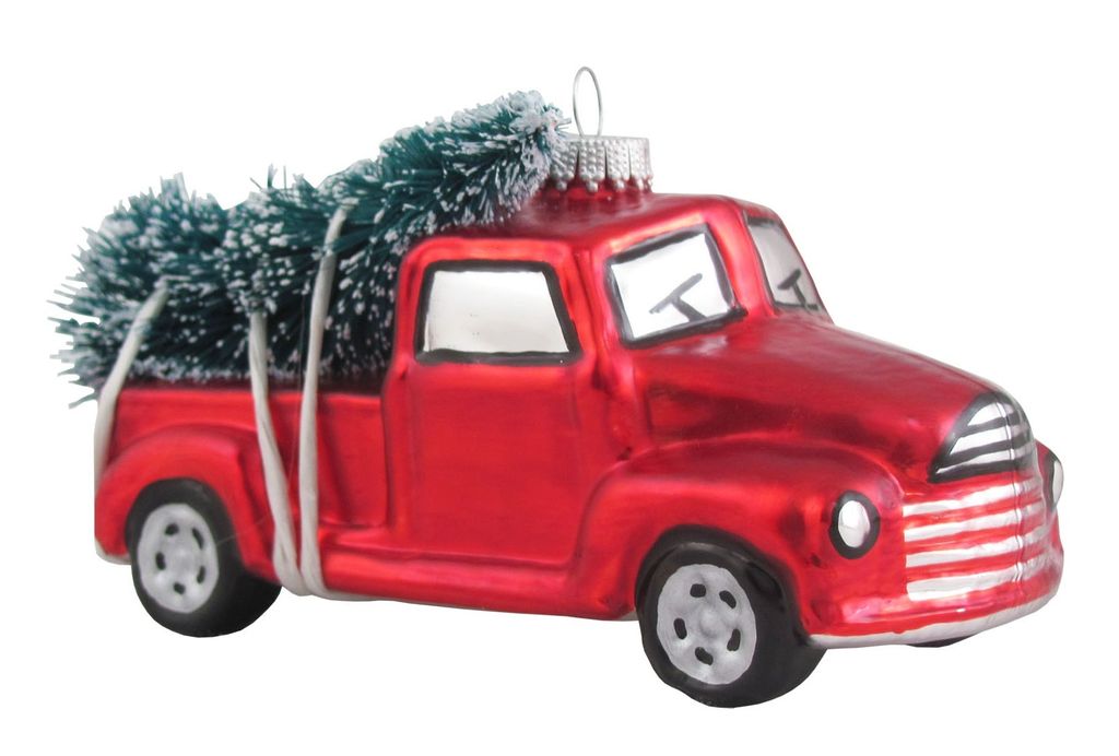 Krebs Glas Lauscha Weihnachtsbaumschmuck - Pickup-Truck mit Weihnachtsbaum - aus Glas - ca. 8 cm
