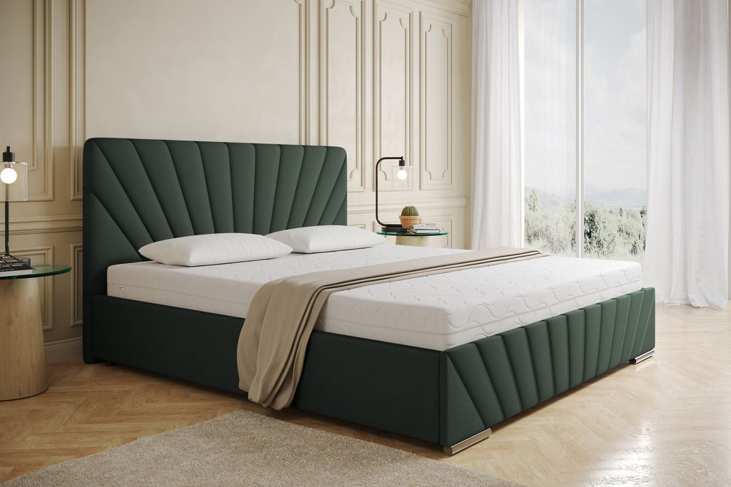 Polsterbett RAY - Komfortbett mit Stauraum, Doppelbett, Dunkelgrün, 180x200cm, Bonellfederkernmatratze, H3