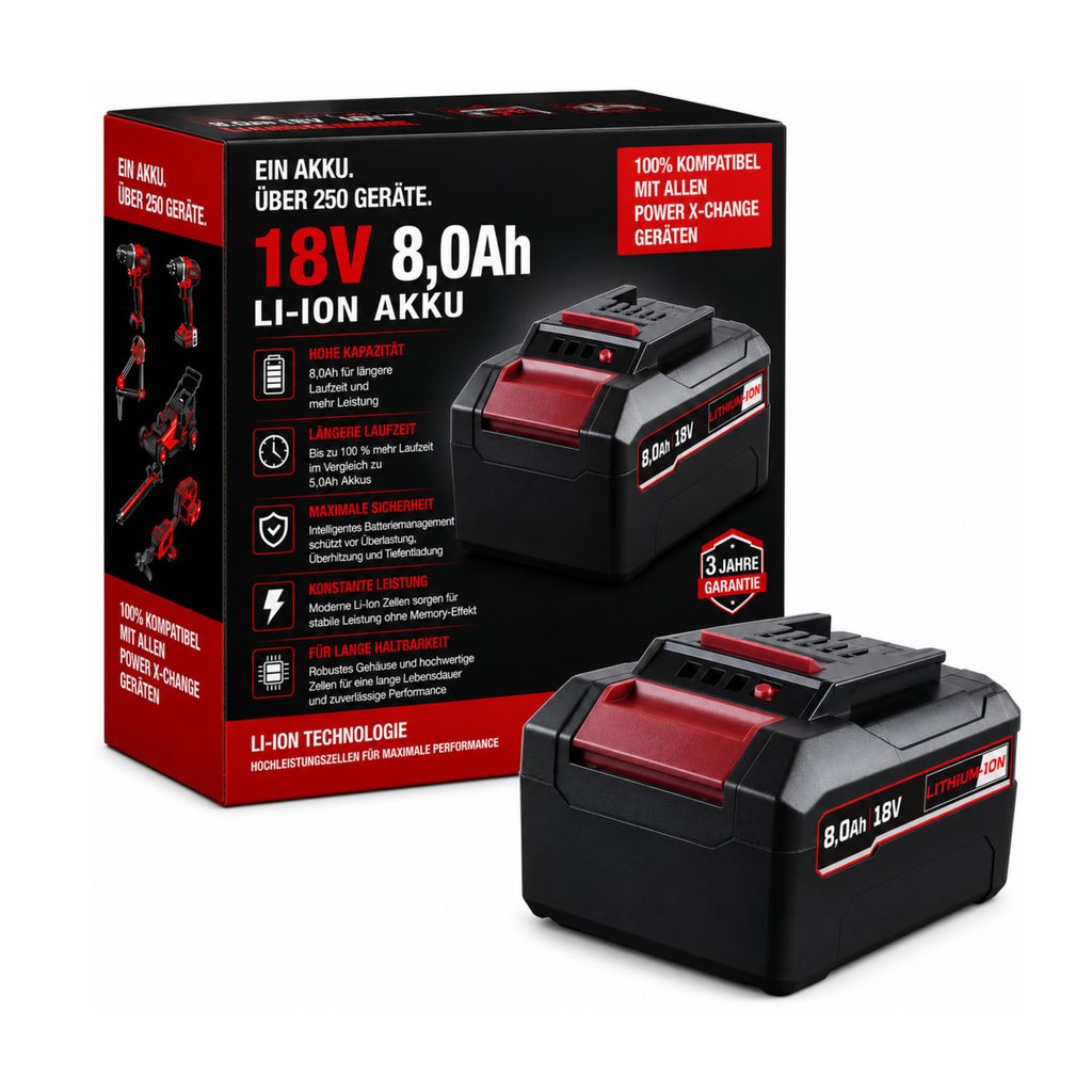 18V 8.0Ah Akku kompatibel mit Einhell Power X-Change – Produktbild 