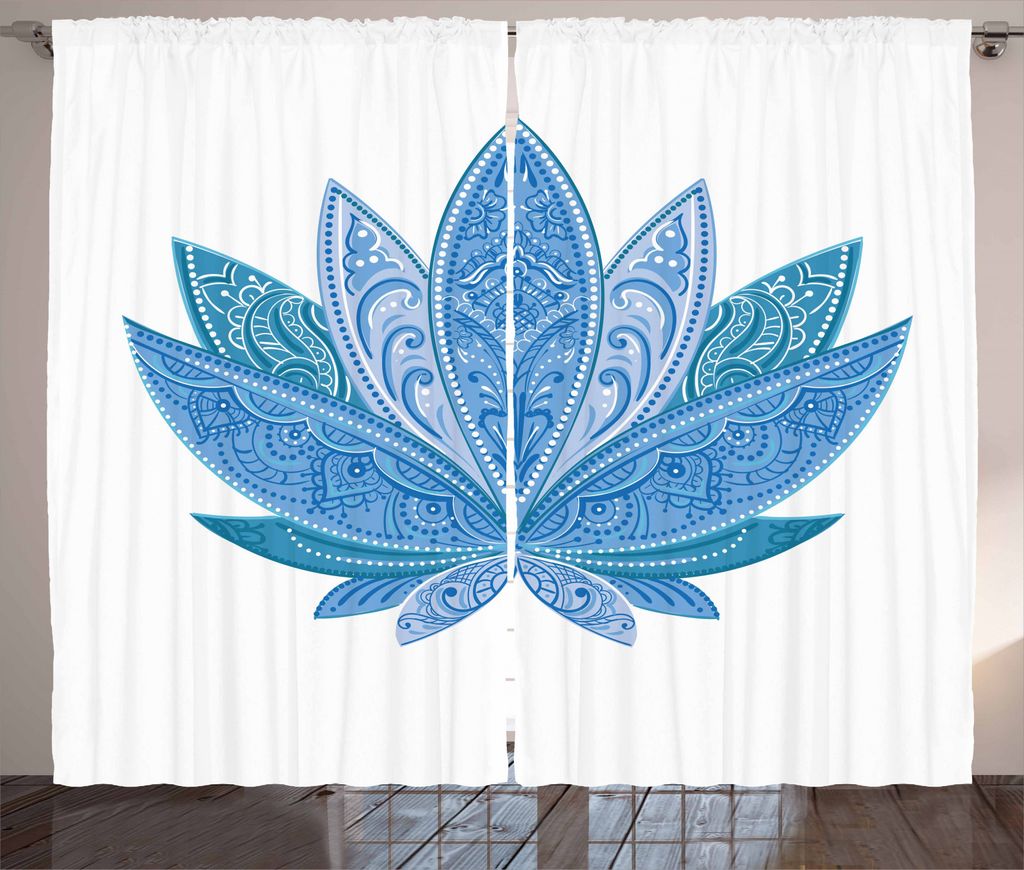 ABAKUHAUS asiatisch Rustikaler Gardine, Oriental Lotus Petals, Schlafzimmer Kräuselband Vorhang mit Schlaufen und Haken, 280 x 245 cm, Lila Grau P...