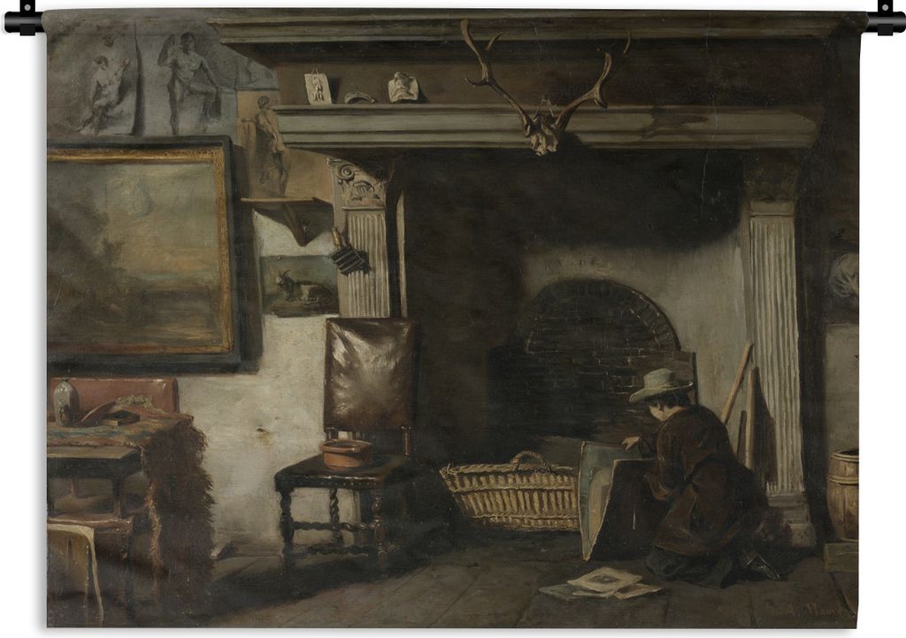 MuchoWow Wandteppich Wandbehang Das Atelier von Pieter Frederik van Os, einem Maler aus Haarlem - Gemälde von Anton Mauve 60x45 cm Tapisserie De...