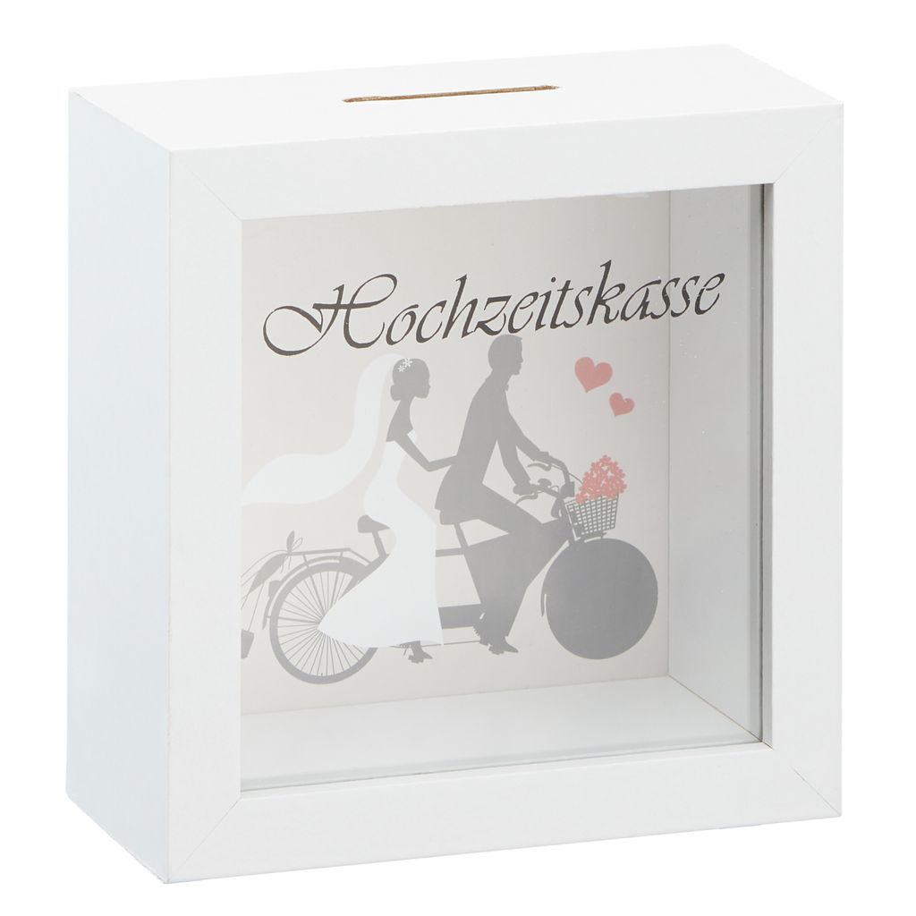 Spardose Hochzeitskasse weiß mit Glas, dekorative Produktbild 