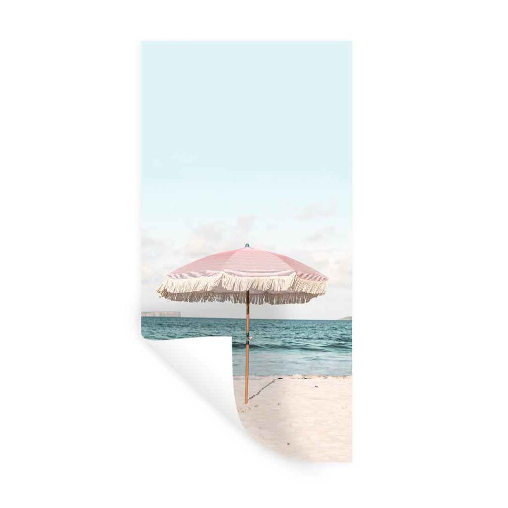MuchoWow Wandtattoo Wandsticker Wandaufkleber Sonnenschirm - Strand - Meer - Wolken 40x80 cm Selbstklebend und Repositionierbar - Repositionierba...