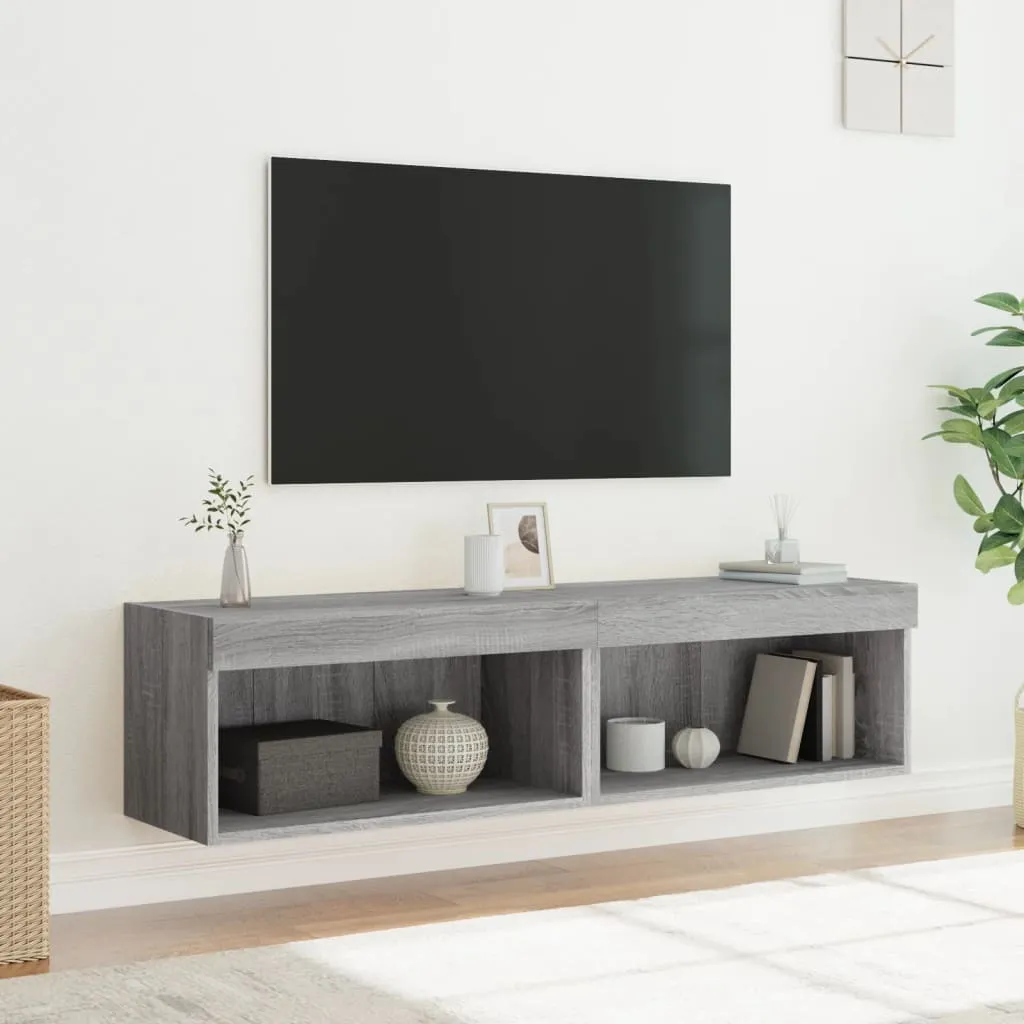 Set 2 Porta TV Sospesi Grigio Sonoma con LED - Look Minimalista 60cm - 5