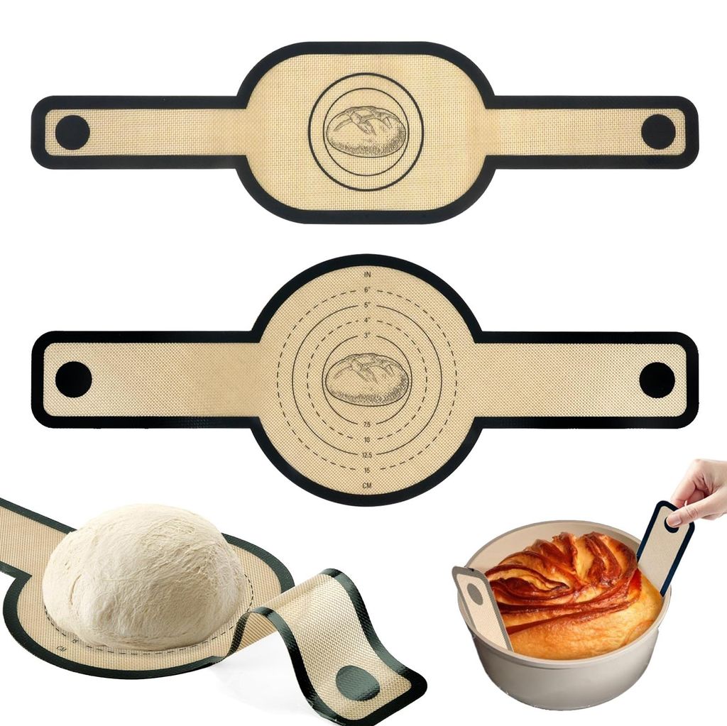 2 Brotringe mit langen Griffen, Silikon-Backmatte für Braten, wiederverwendbare Backmatte für Brotteig.