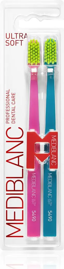 Brosse à dents ultra douce rose et bleu lot de 2 poils souples nylon