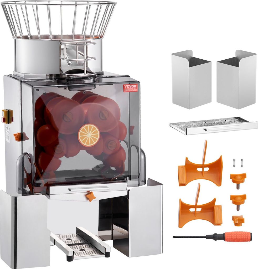 Kommerzielle Orangenpresse Automatischer 120-W-Entsafter, Edelstahl-Orangenpresse für 25 Orangen pro Minute, mit PC-Abdeckung 46 x 52 x 90 cm Gewe...