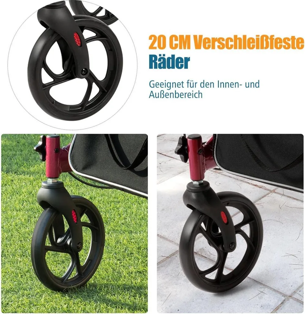 Rollator 4 roues pliable rouge réglable - Aide à la marche ergonomique - 5