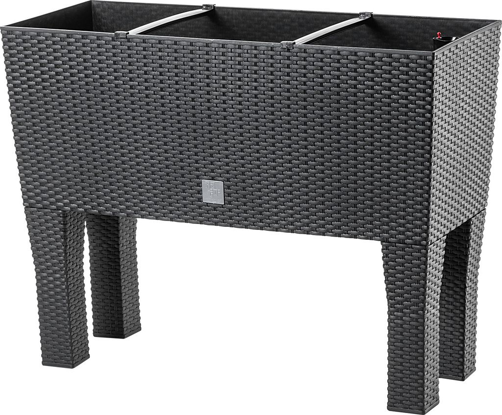 KADAX Blumentopf auf Beinen "Trikala", aus Kunststoff, Pflanzkasten in Rattanmotiv, Blumenkasten, 60 cm, Anthrazit
