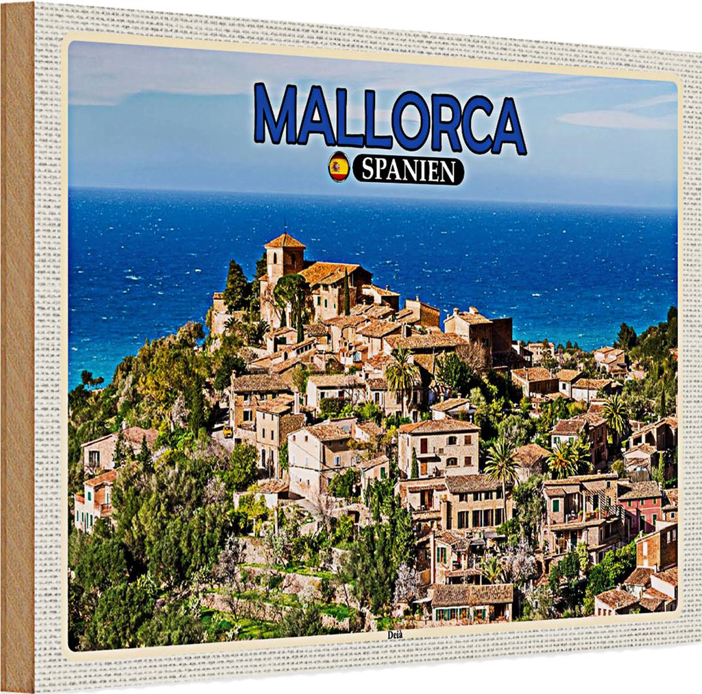 Holzschild Reise 30x20cm Mallorca Spanien Dei Meer Kleinstadt