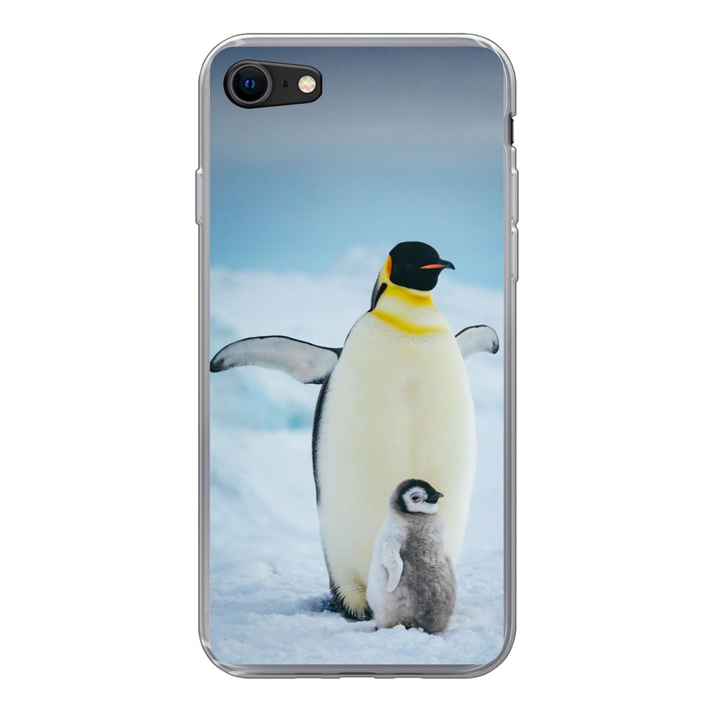 MuchoWow Handyhülle Schutzhülle Hülle für iPhone 8 Kaiserpinguin mit Jungen Silikon Softcase Handy Hülle - Schutzhaube