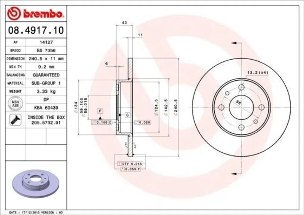 Supprimez les Vibrations au Freinage avec le Disque Brembo 08.4917.10