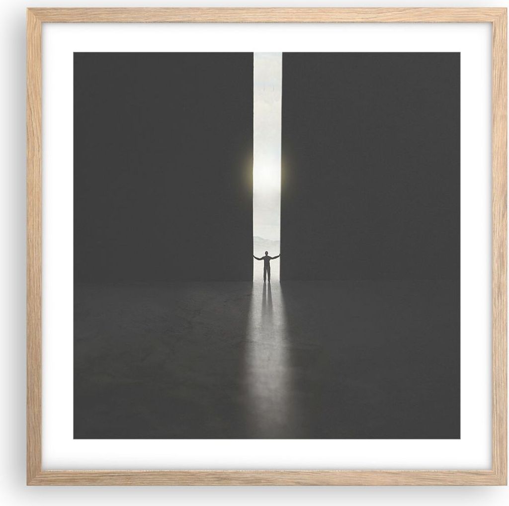 Gerahmtes Poster - Rahmen in heller Eiche - Tor Mensch Licht - 50x50 cm - Wand Bild - Wanddeko - Wandbilder - Kunstposter - Wandposter - Bilderrahm...