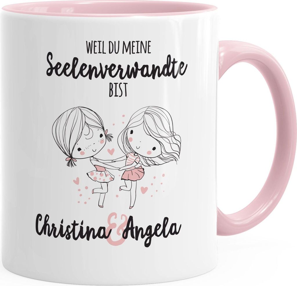 Kaffeetasse Seelenverwandte beste Freunde Tasse Wunschnamen personalisierte Geschenke Freundschaftsgeschenk SpecialMe inner-rosa unisize